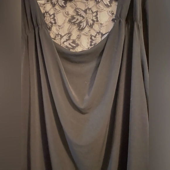 Susan Graver Black Pleated Cowl Neck Back Lace Panel Blouse Top 3/4 Sleeve Large - Picture 4 of 10